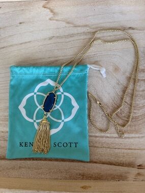Kendra Scott Blue Pendant Necklace with Gold Tassel
